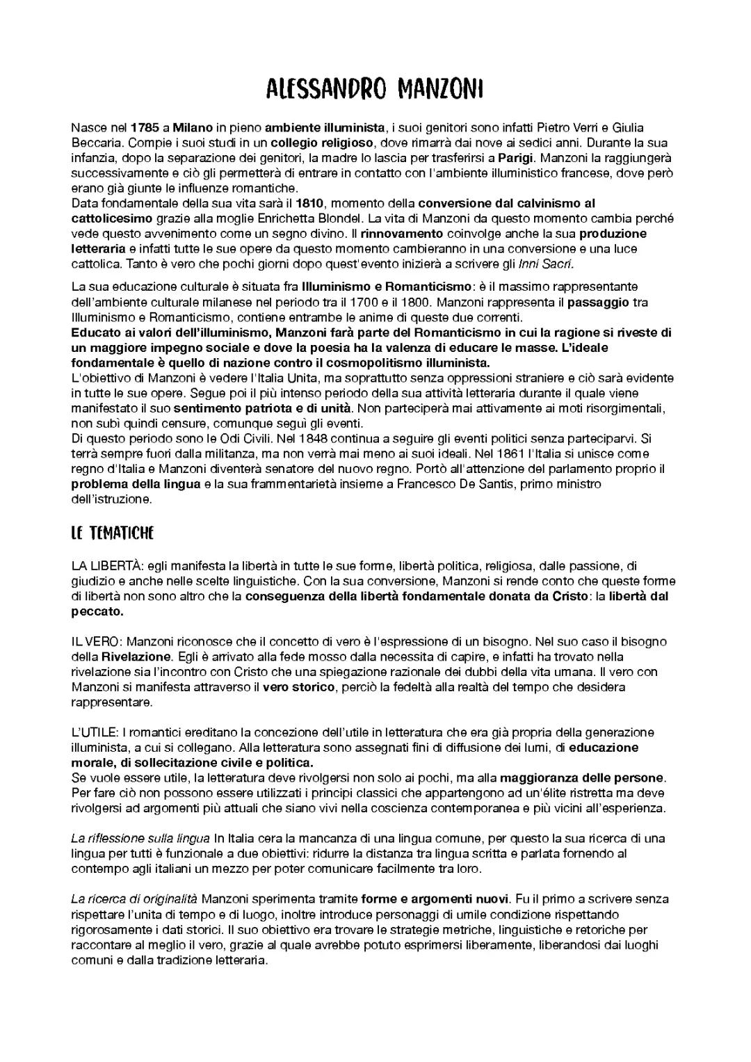 Alessandro Manzoni: Vita e Opere Principali