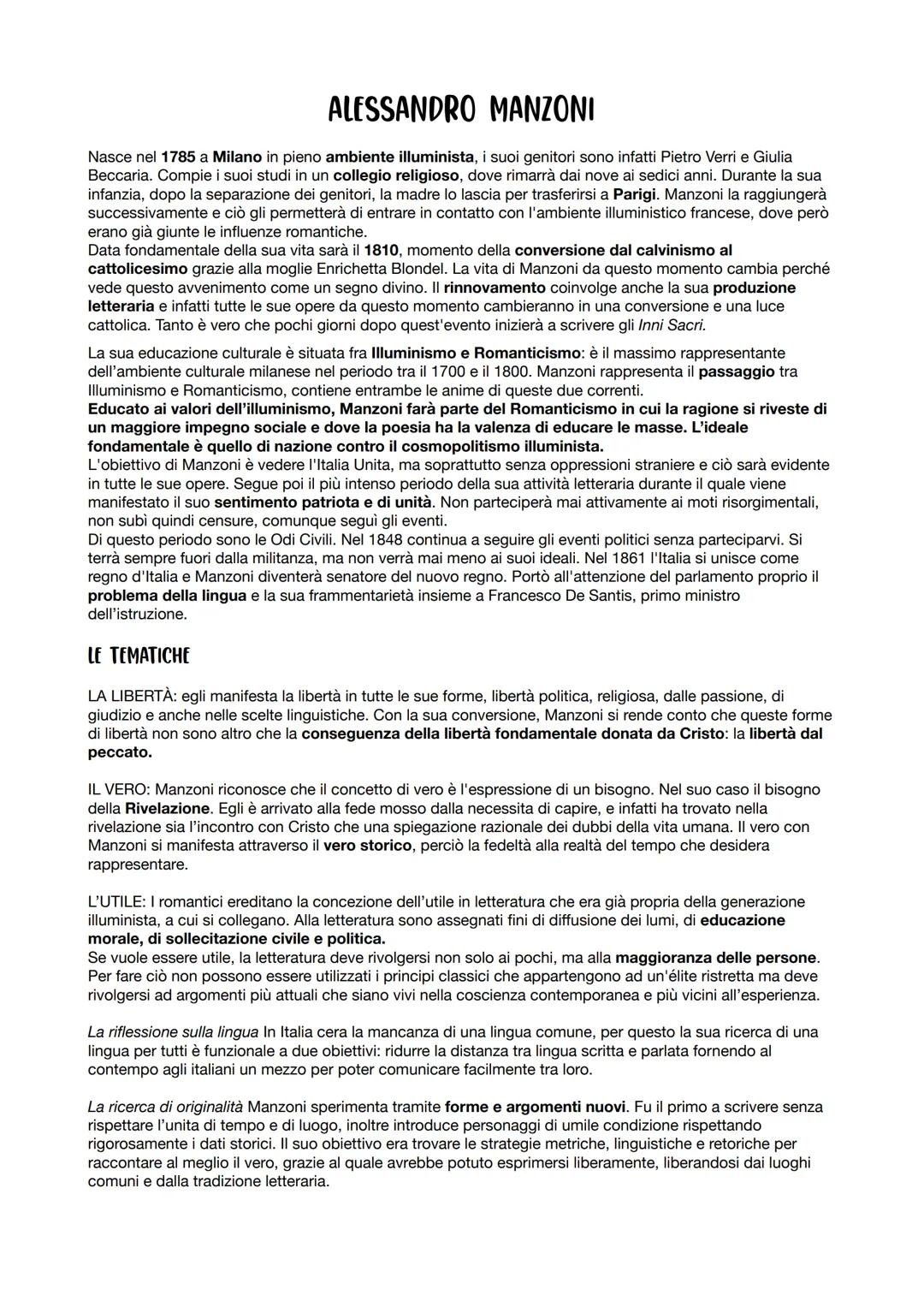 ALESSANDRO MANZONI
Nasce nel 1785 a Milano in pieno ambiente illuminista, i suoi genitori sono infatti Pietro Verri e Giulia
Beccaria. Compi
