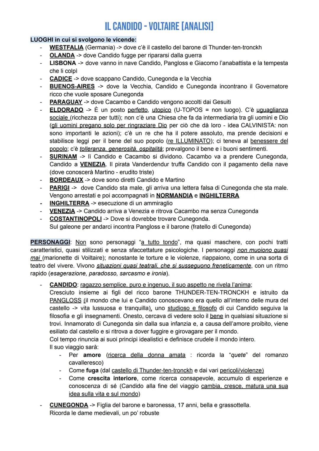 IL CANDIDO - VOLTAIRE [ANALISI]
LUOGHI in cui si svolgono le vicende:
WESTFALIA (Germania) -> dove c'è il castello del barone di Thunder-ten
