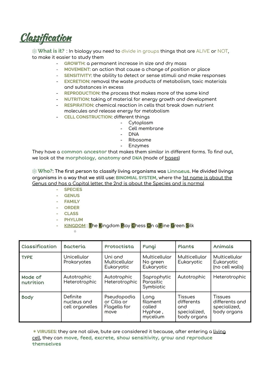 Classification
What is it? In biology you need to divide in groups things that are ALIVE or NOT,
to make it easier to study them
GROWTH: a p