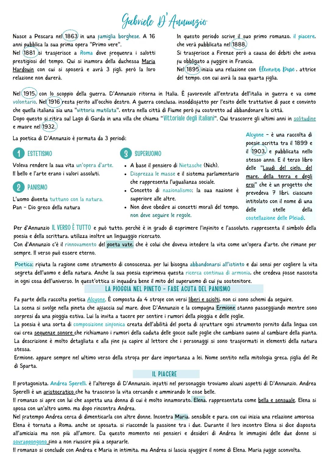 # Gabriele D'Annunzio

Nasce a Pescara nel 1863 in una famiglia borghese. A 16
anni pubblica la sua prima opera "Primo vere".
Nel 1881 si tr