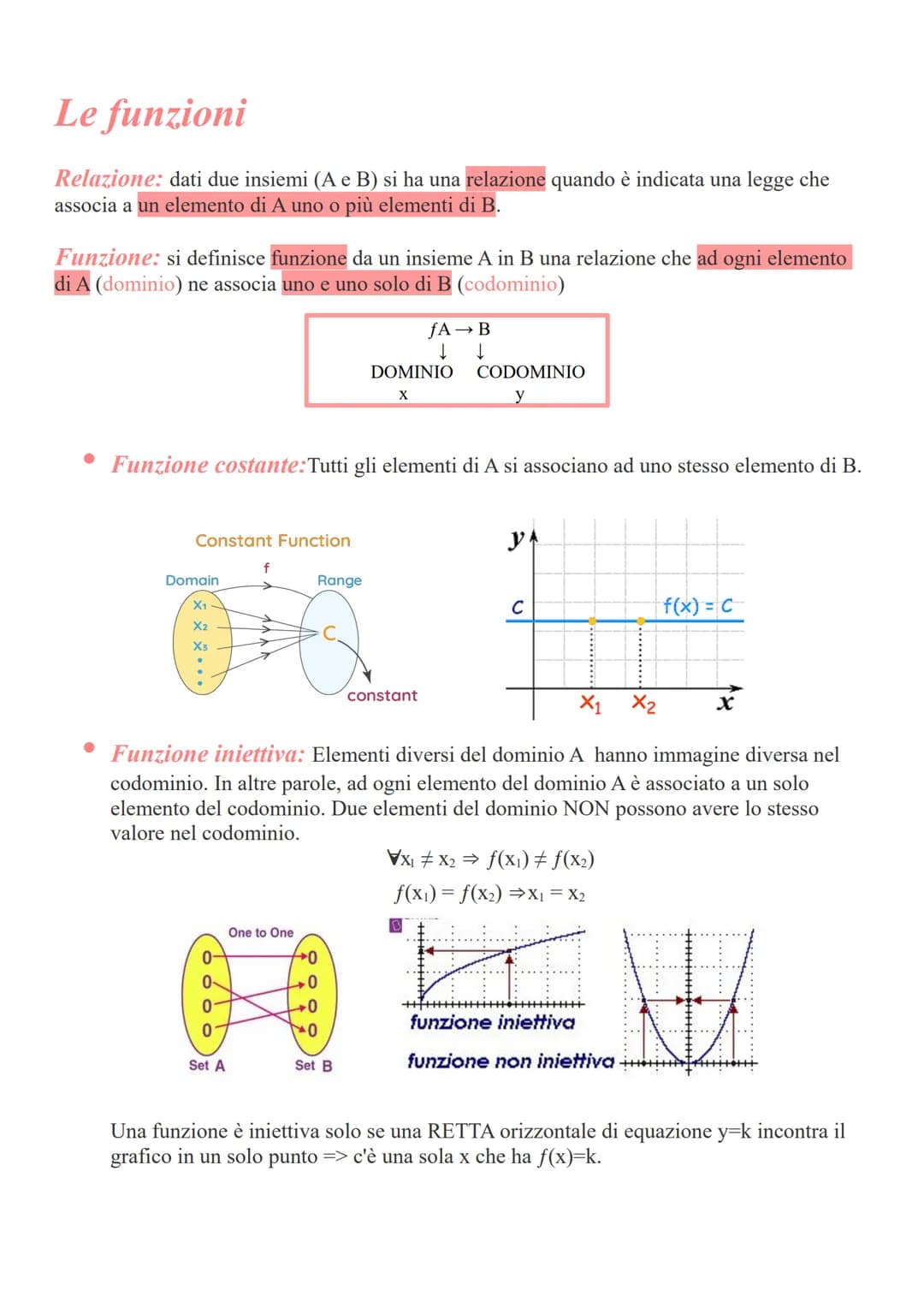 Le funzioni
Relazione: dati due insiemi (A e B) si ha una relazione quando è indicata una legge che
associa a un elemento di A uno o più ele