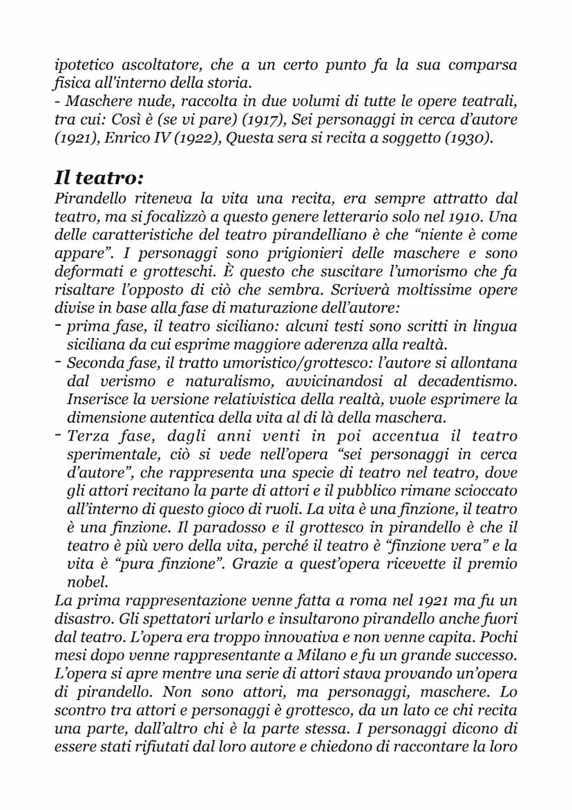 LUIGI PIRANDELLO
La vita:
Luigi Pirandello nasce nel 1867 nella
contrada campagna della "caos", vicino ad
Agrigento, dove la famiglia è anda