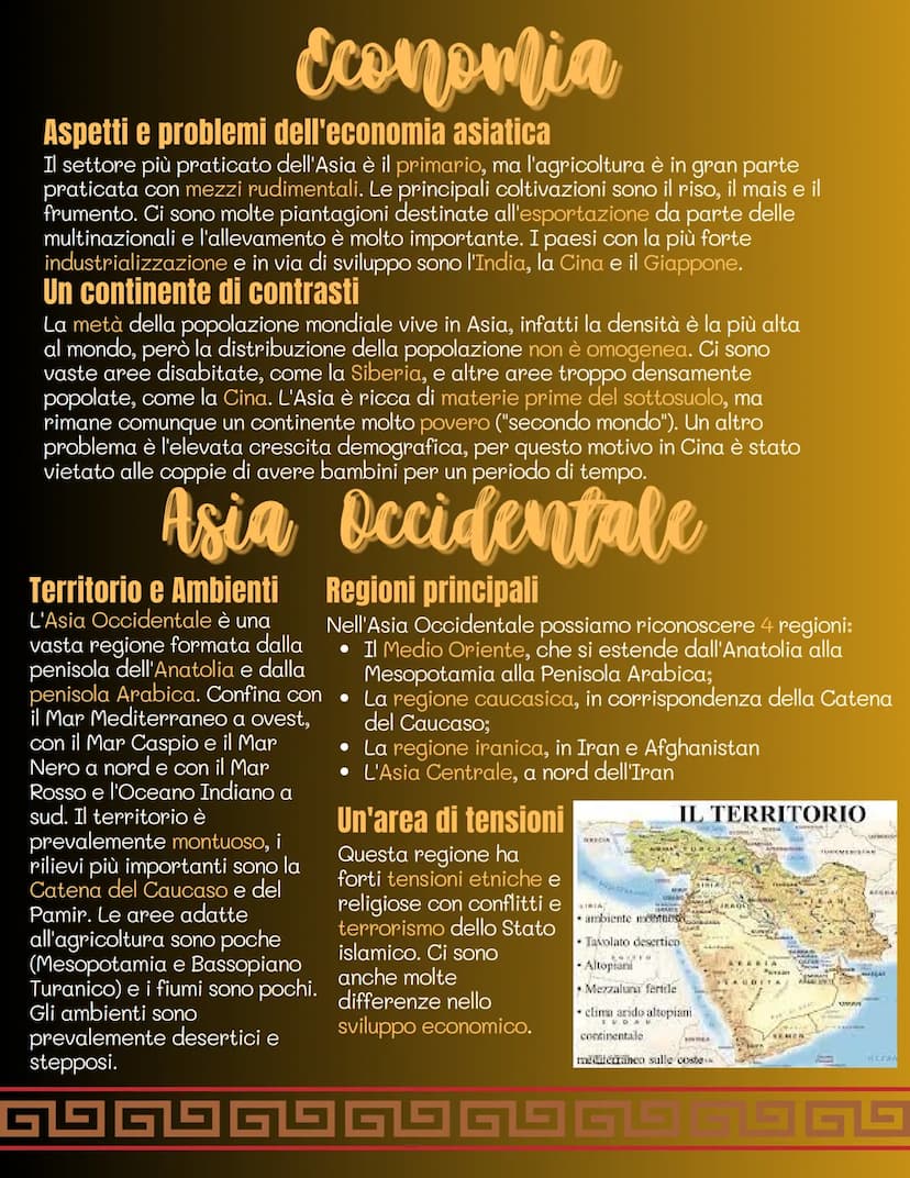 Territorio
L'Asia è il continente più vasto del
pianeta, ed è compresa quasi
interamente nell'emisfero boreale.
Confini
L'Asia confina a est
