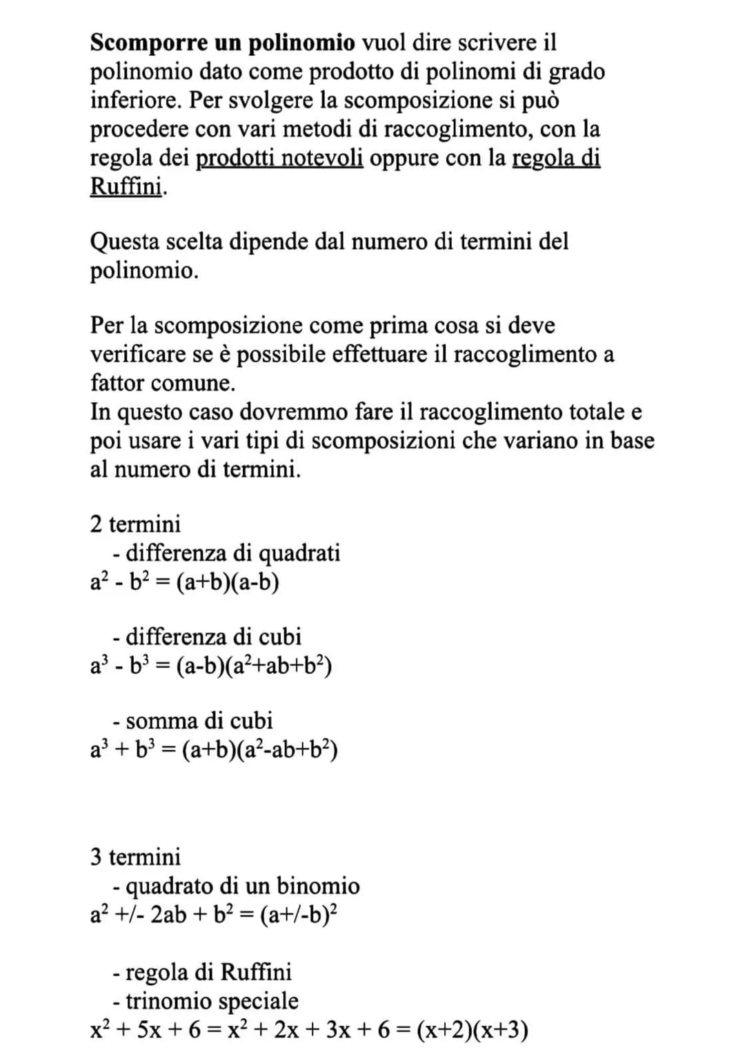 Il raccoglimento totale è una regola di scomposizione
dei polinomi che permette di raccogliere un termine
comune tra tutti i termini di un p