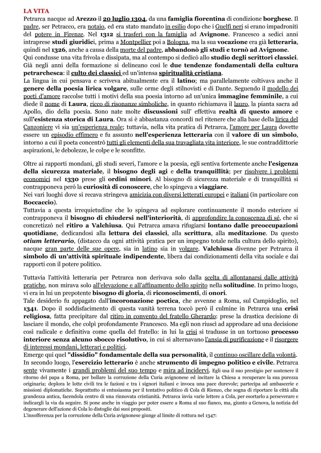 LA VITA
Petrarca nacque ad Arezzo il 20 luglio 1304, da una famiglia fiorentina di condizione borghese. Il
padre, ser Petracco, era notaio, 