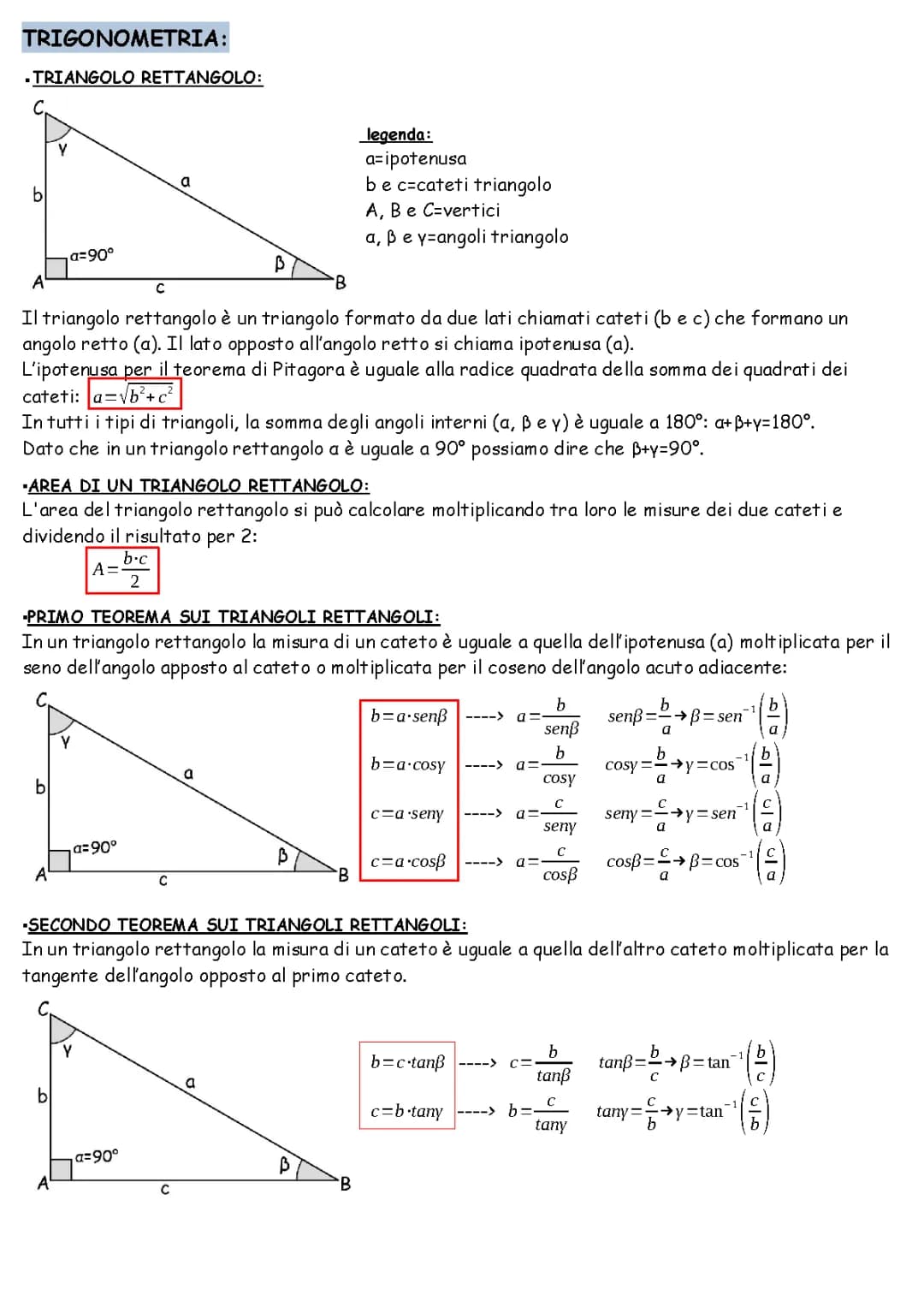 Formule e Teoremi Trigonometrici