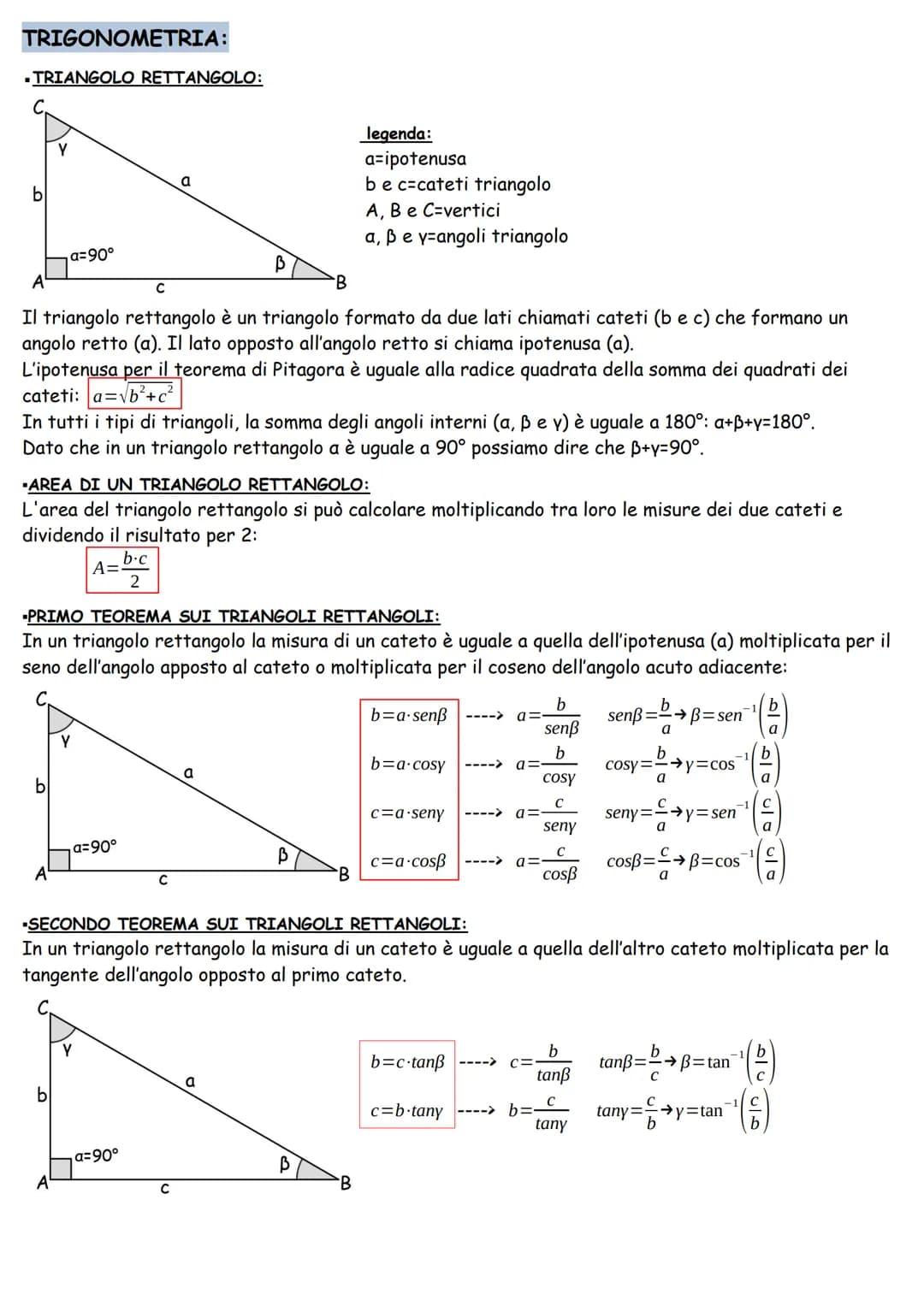 TRIGONOMETRIA:
.TRIANGOLO RETTANGOLO:
b
a=90°
с
Il triangolo rettangolo è un triangolo formato da due lati chiamati cateti (b e c) che forma