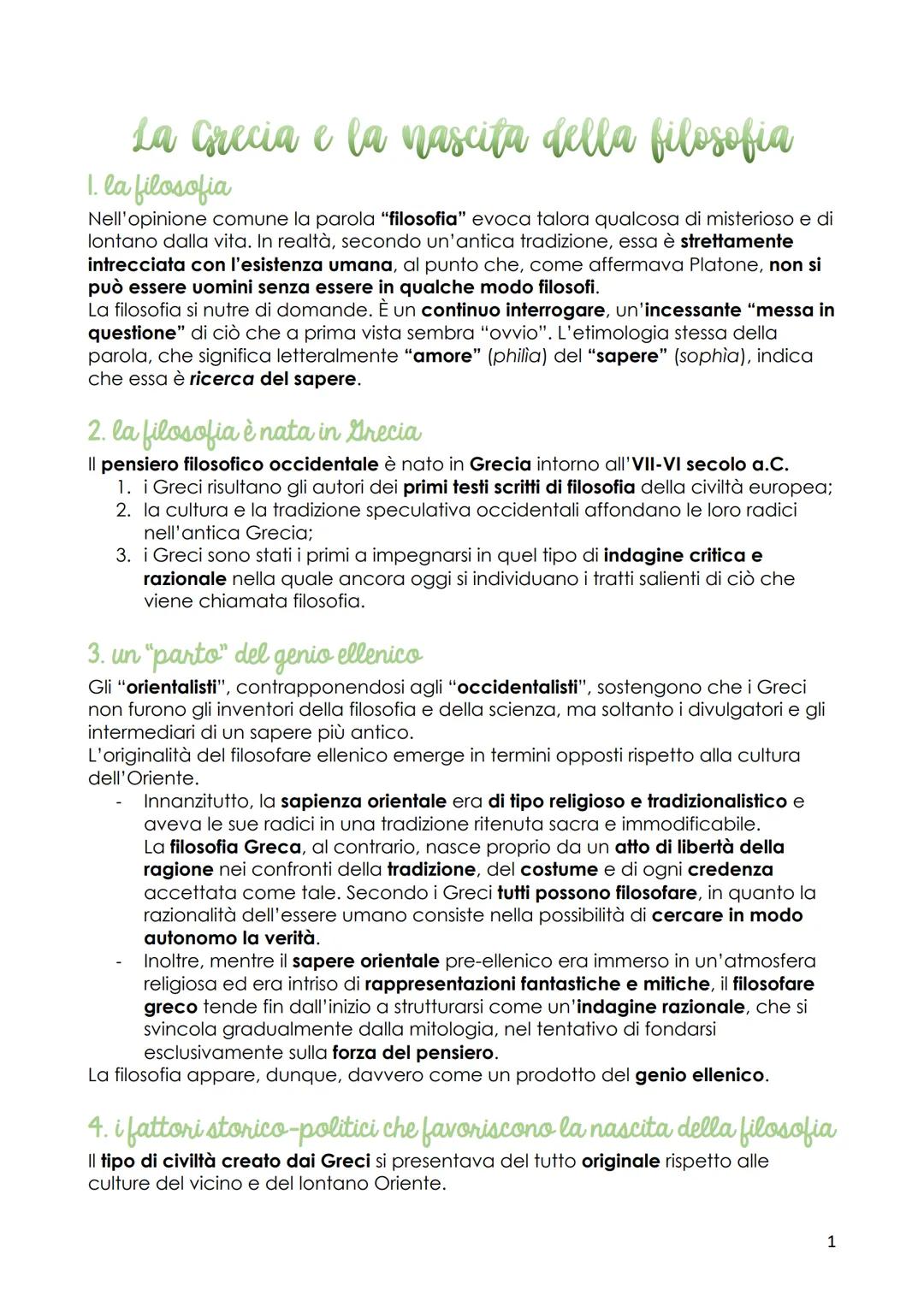 La Grecia e la nascita della filosofia
1. la filosofia
Nell'opinione comune la parola "filosofia" evoca talora qualcosa di misterioso e di
l