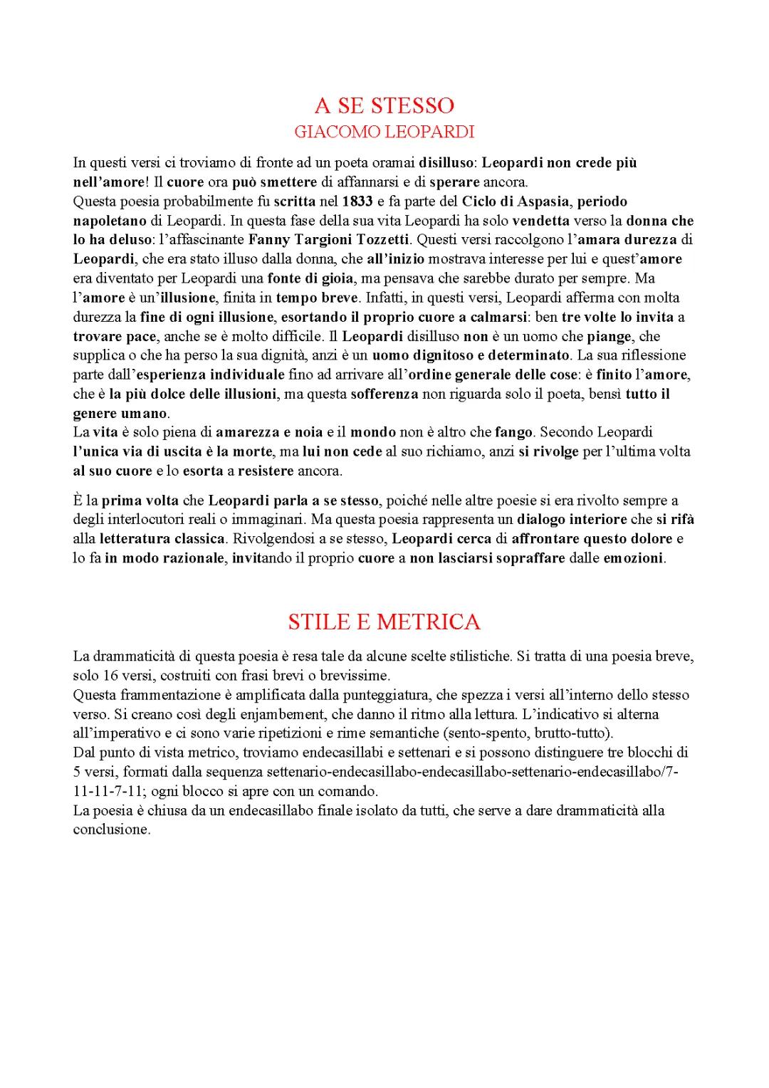 A se stesso - Analisi e Riassunto del Poema di Giacomo Leopardi