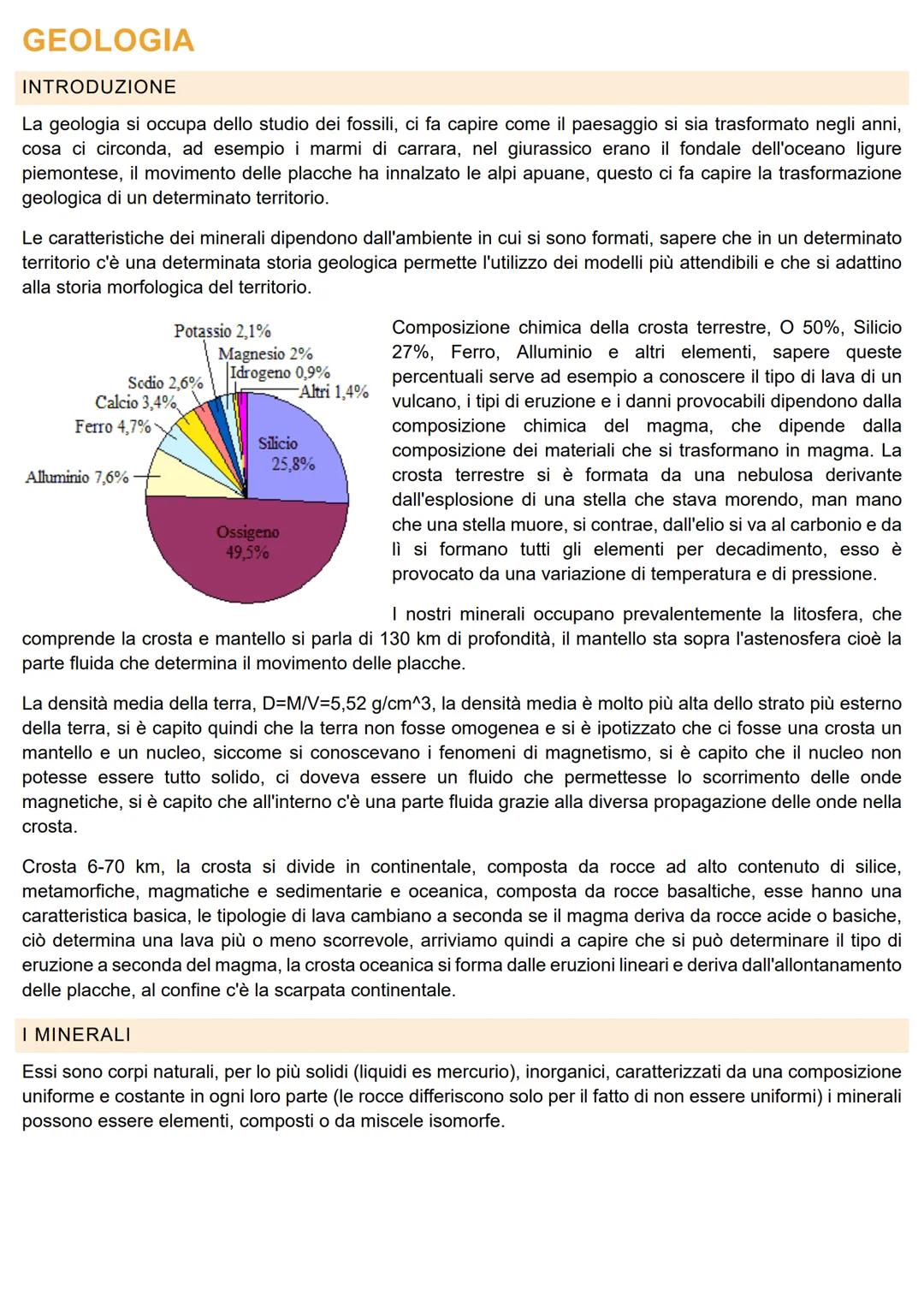 GEOLOGIA
INTRODUZIONE
La geologia si occupa dello studio dei fossili, ci fa capire come il paesaggio si sia trasformato negli anni,
cosa ci 