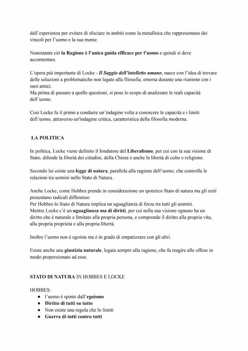 LOCKE
Locke è considerato il fondatore dell'empirismo inglese, una filosofia moderna che si
sviluppa tra 1600 e 1700.
Questo pensiero rappre