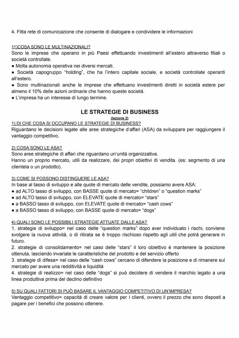 LE STRATEGIE AZIENDALI
(lezione 1)
1) CHE COS'È UNA STRATEGIA?
La strategia aziendale è un insieme di decisioni con le quali l'impresa defin