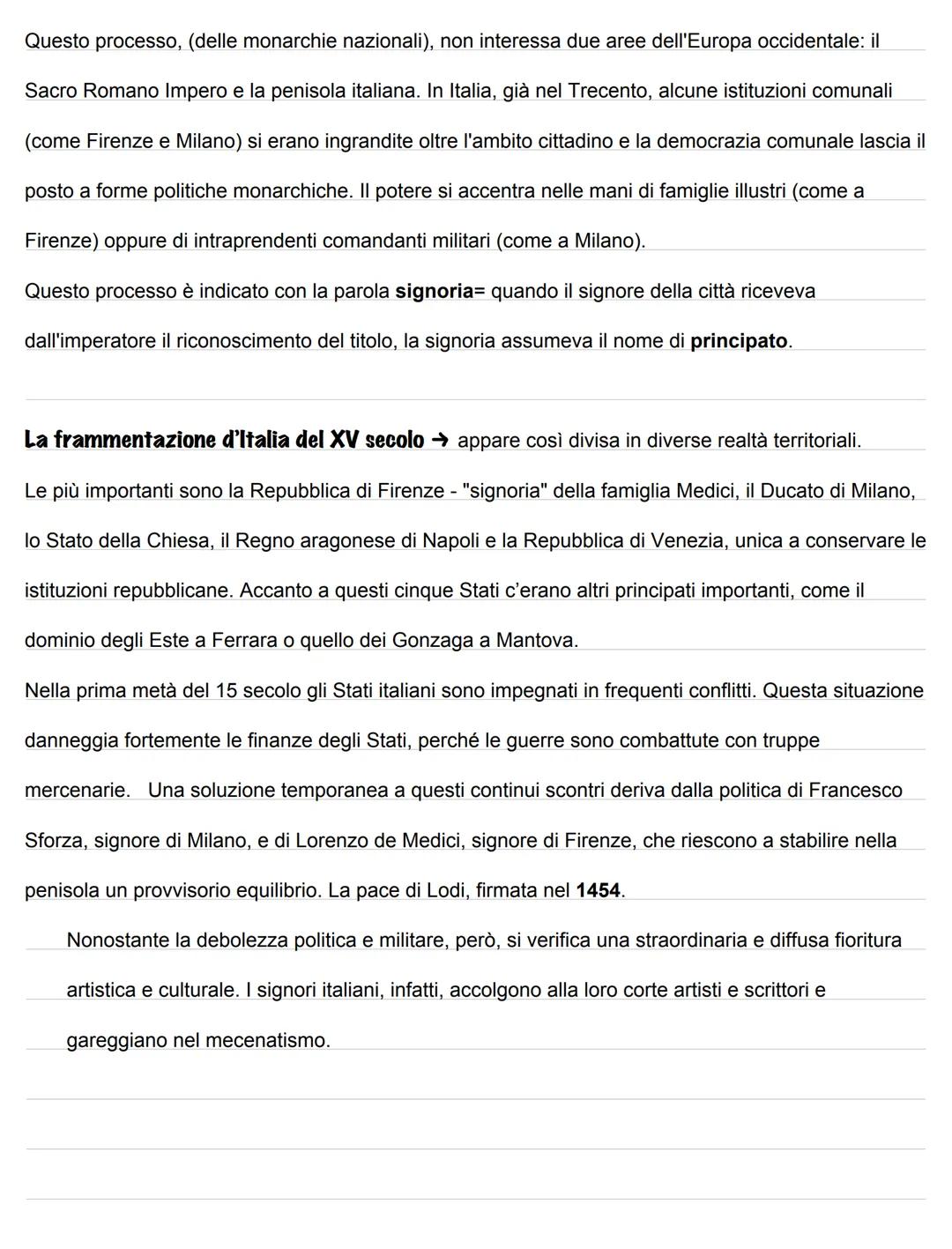 INIZIO DELL'ETA' MODERNA — XV secolo
• Petrarca aveva anticipato l'Umanesimo e i suoi aspetti.
Questo periodo è caratterizzato da trasformaz