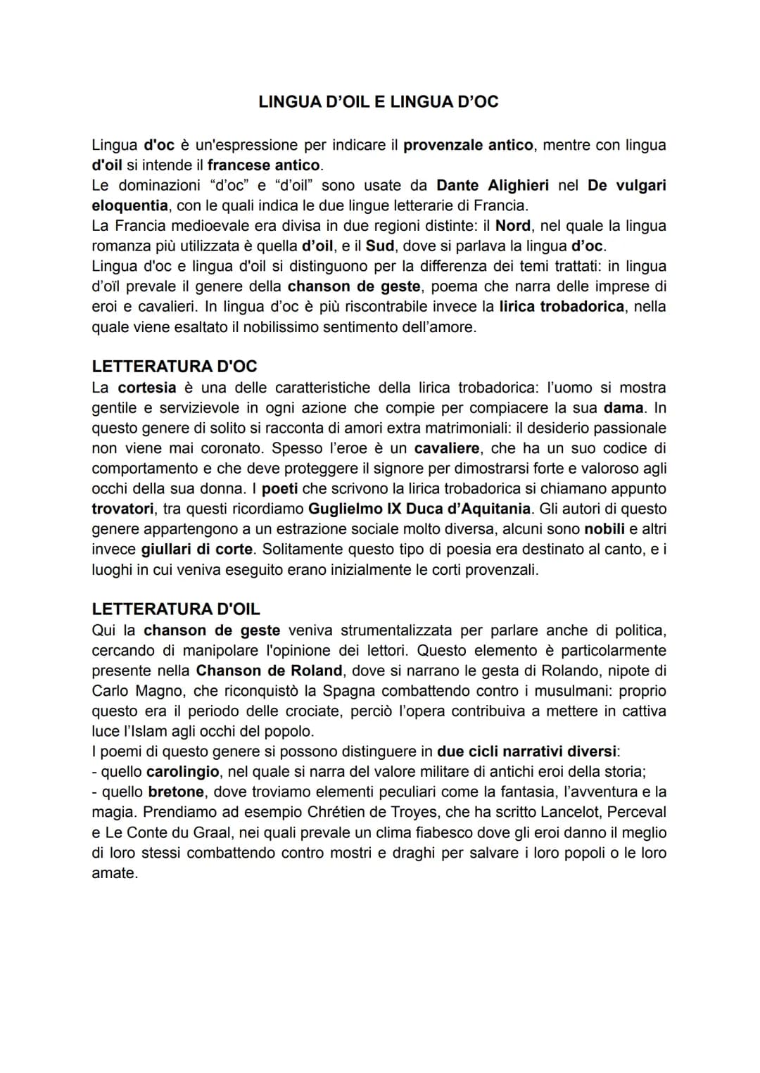 LINGUA D'OIL E LINGUA D'OC
Lingua d'oc è un'espressione per indicare il provenzale antico, mentre con lingua
d'oil si intende il francese an