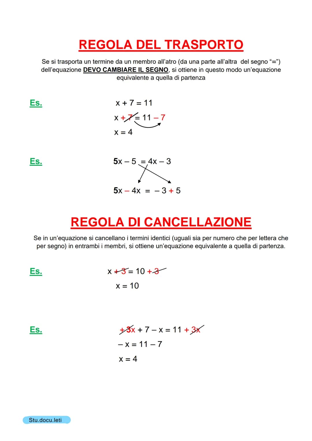 EQUAZIONI
DEFINIZIONE: Un'equazione è un'uguaglianza fra due espressioni, di cui almeno una
letterale, che è verificata solo per particolari