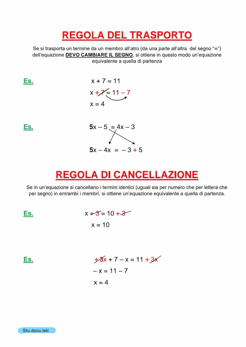 EQUAZIONI
DEFINIZIONE: Un'equazione è un'uguaglianza fra due espressioni, di cui almeno una
letterale, che è verificata solo per particolari