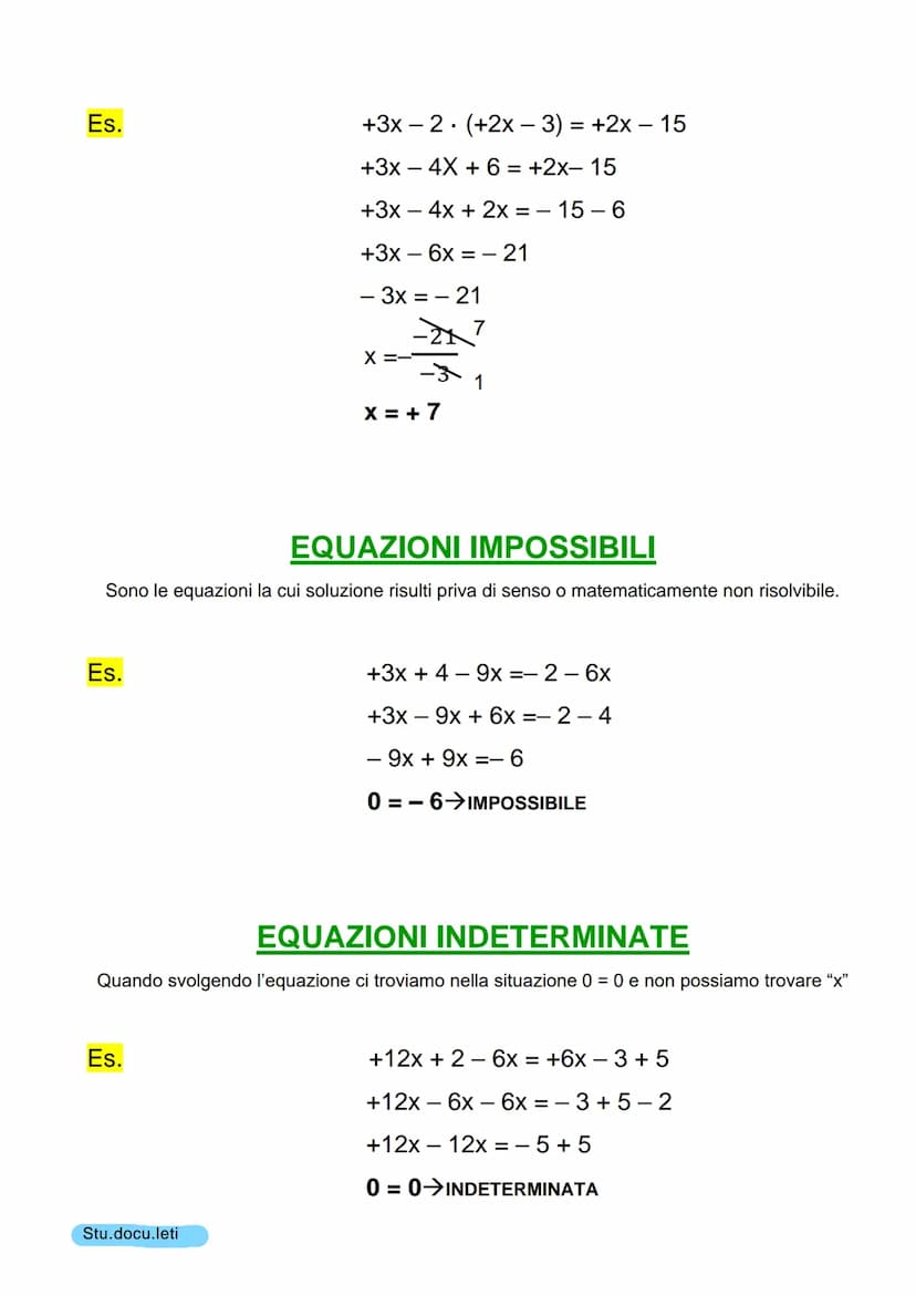 EQUAZIONI
DEFINIZIONE: Un'equazione è un'uguaglianza fra due espressioni, di cui almeno una
letterale, che è verificata solo per particolari