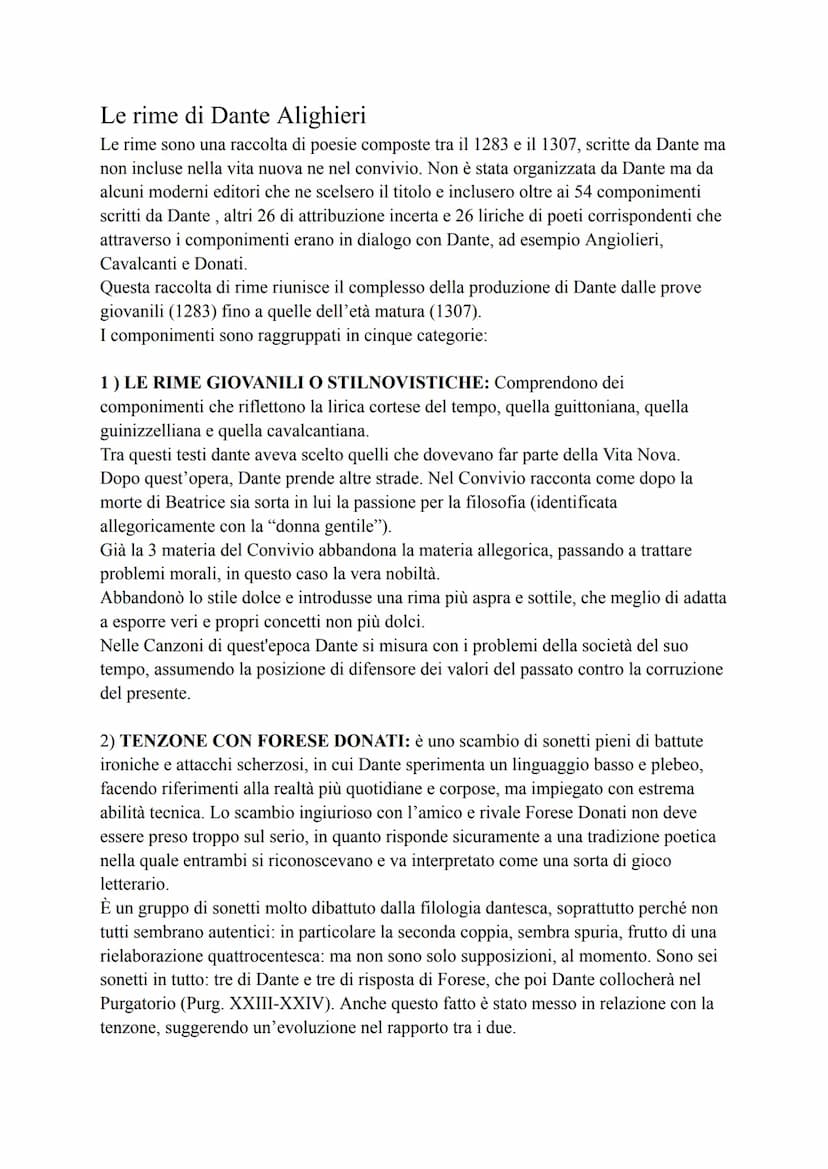 Le rime di Dante Alighieri
Le rime sono una raccolta di poesie composte tra il 1283 e il 1307, scritte da Dante ma
non incluse nella vita nu