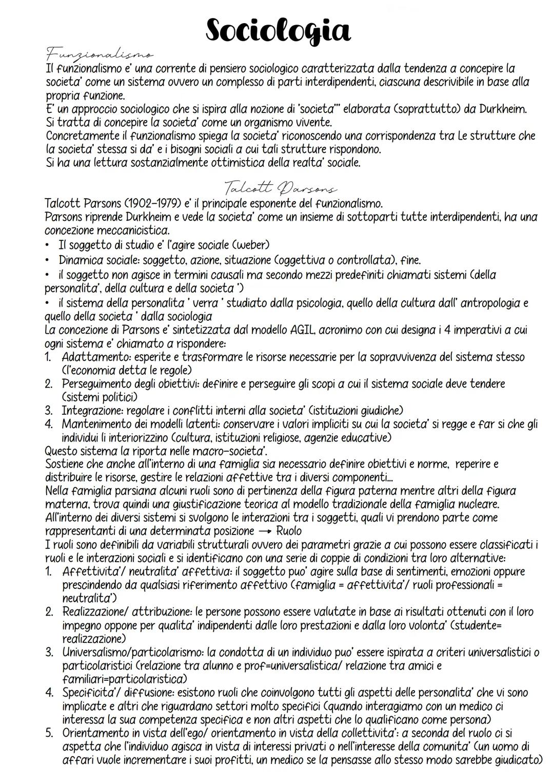 # Sociologia

Funzionalismo

Il funzionalismo e' una corrente di pensiero sociologico caratterizzata dalla tendenza a concepire la
societa' 
