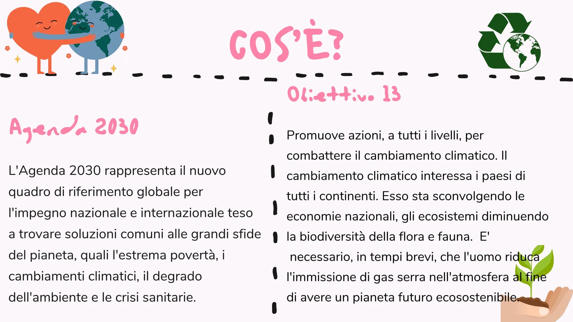 AGENDA
OBIETTIVO 13
2030
e COS'È?
Agenda 2030
L'Agenda 2030 rappresenta il nuovo
quadro di riferimento globale per
l'impegno nazionale e int