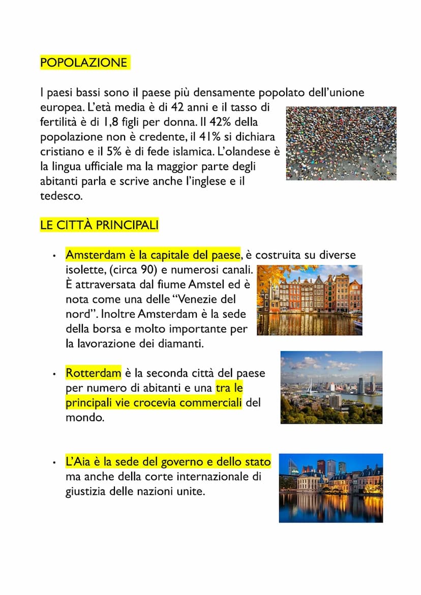 IL TERRITORIO
I paesi bassi sono completamente
pianeggianti e ricchi di insenature che si
affacciano sul mare del nord. Possiamo
dividere il
