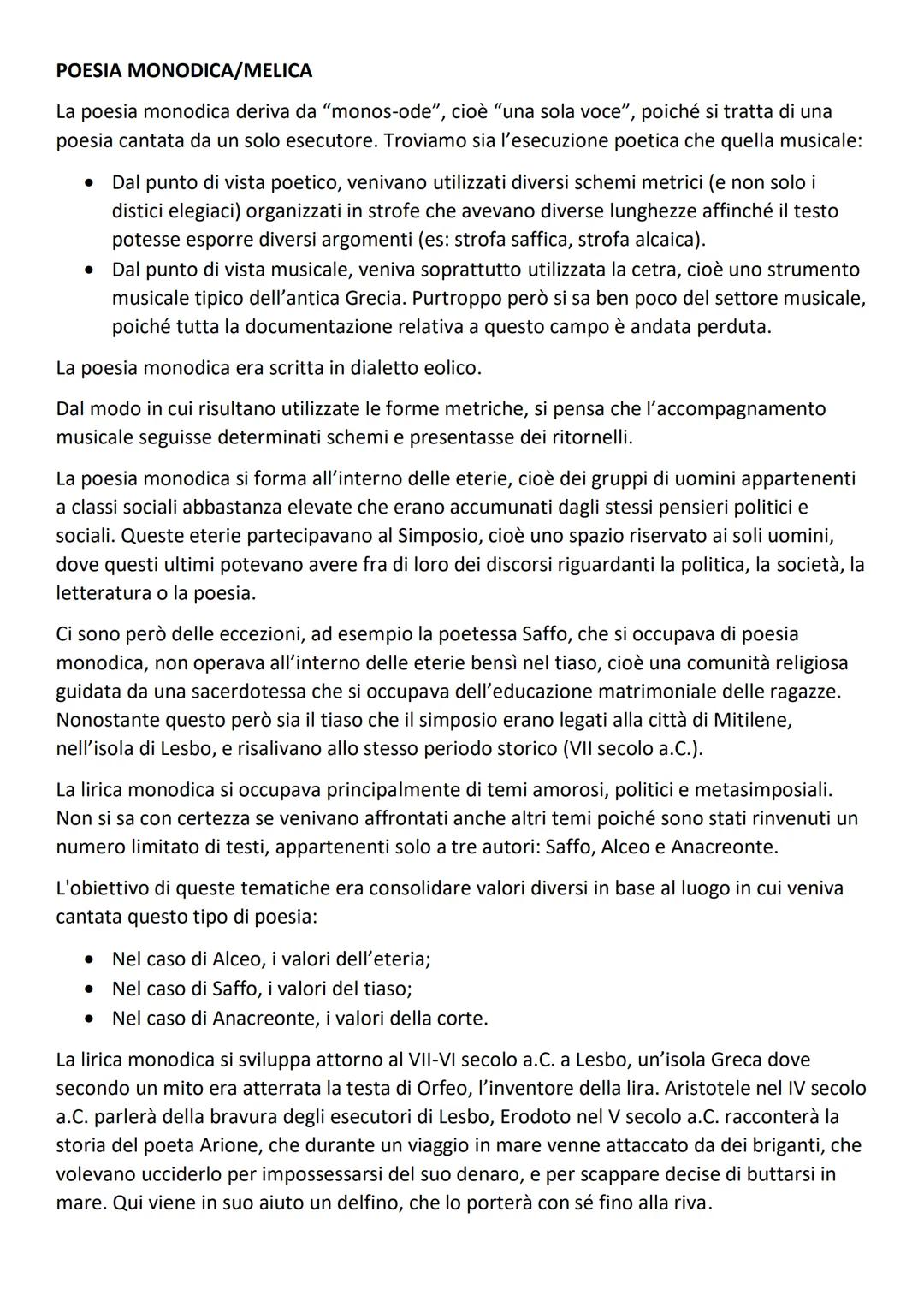 # POESIA MONODICA/MELICA

La poesia monodica deriva da "monos-ode", cioè "una sola voce", poiché si tratta di una
poesia cantata da un solo 