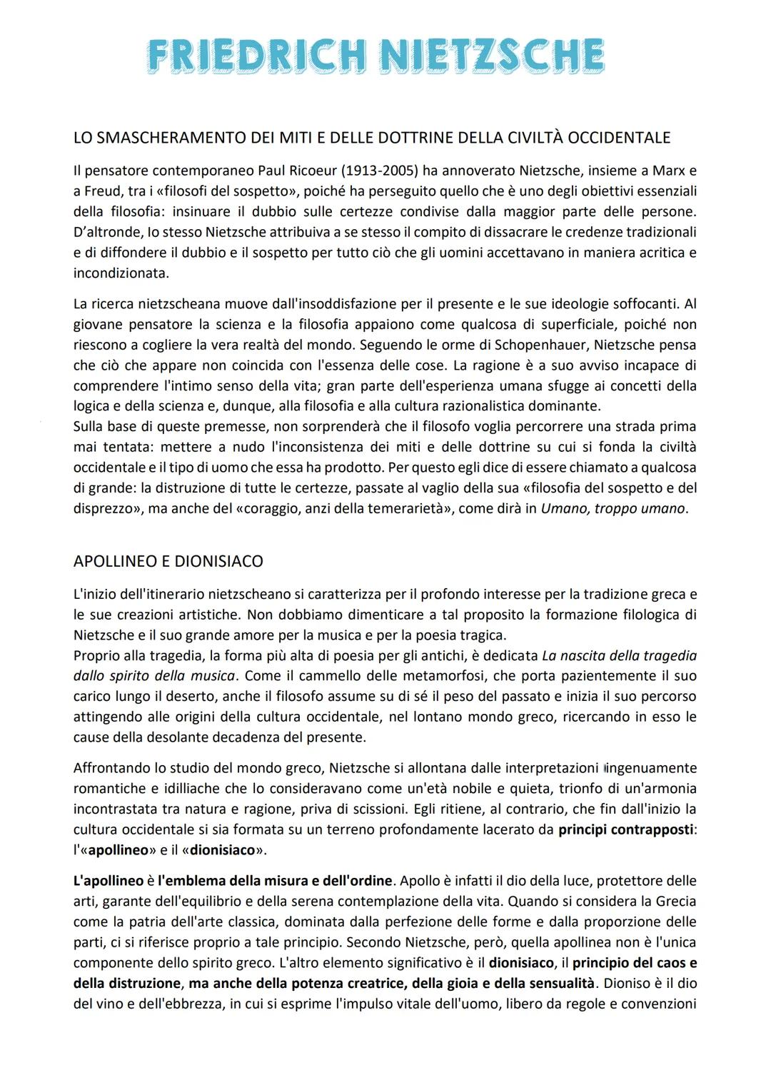 # FRIEDRICH NIETZSCHE

LO SMASCHERAMENTO DEI MITI E DELLE DOTTRINE DELLA CIVILTÀ OCCIDENTALE

Il pensatore contemporaneo Paul Ricoeur (1913-