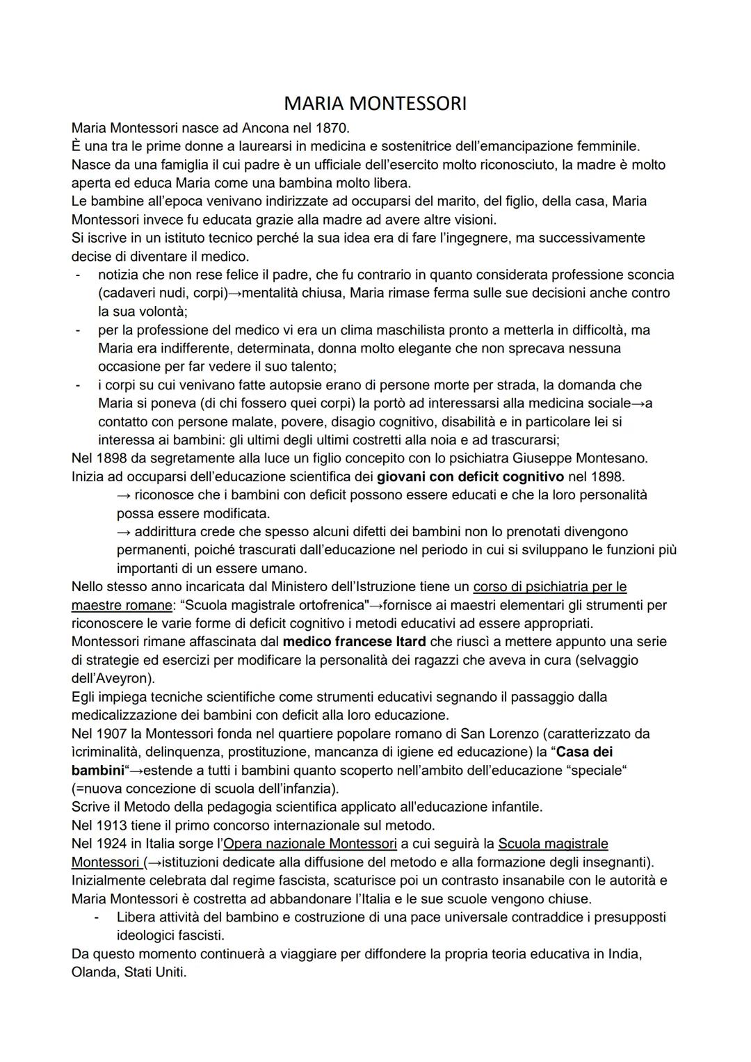 MARIA MONTESSORI
Maria Montessori nasce ad Ancona nel 1870.
È una tra le prime donne a laurearsi in medicina e sostenitrice dell'emancipazio
