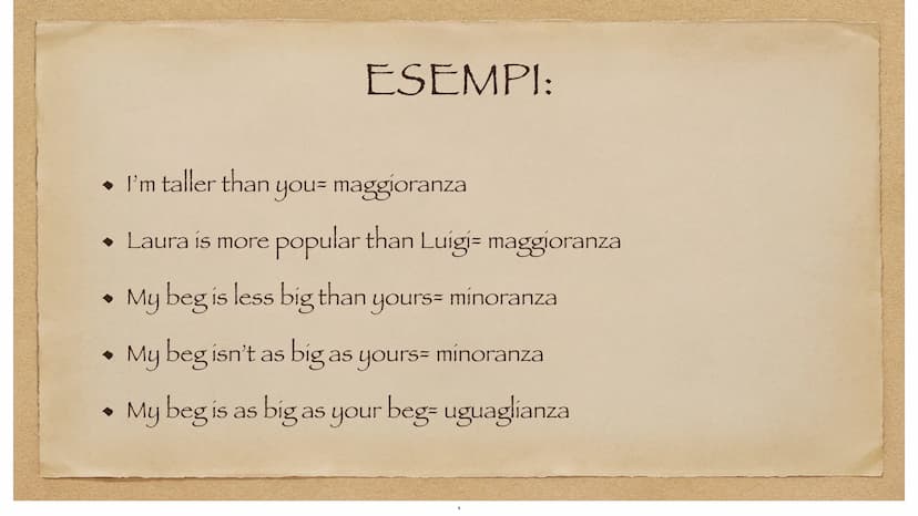 ADJECTIVES
Comparativi e Superlativi. Aggettivi comparativi:
Se l'aggettivo è breve si aggiunge -ER-, se è lungo si lascia normale ma prima 