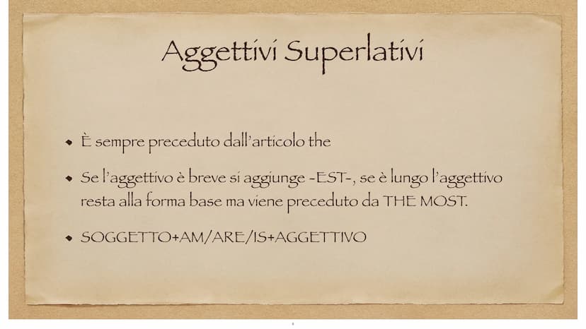 ADJECTIVES
Comparativi e Superlativi. Aggettivi comparativi:
Se l'aggettivo è breve si aggiunge -ER-, se è lungo si lascia normale ma prima 