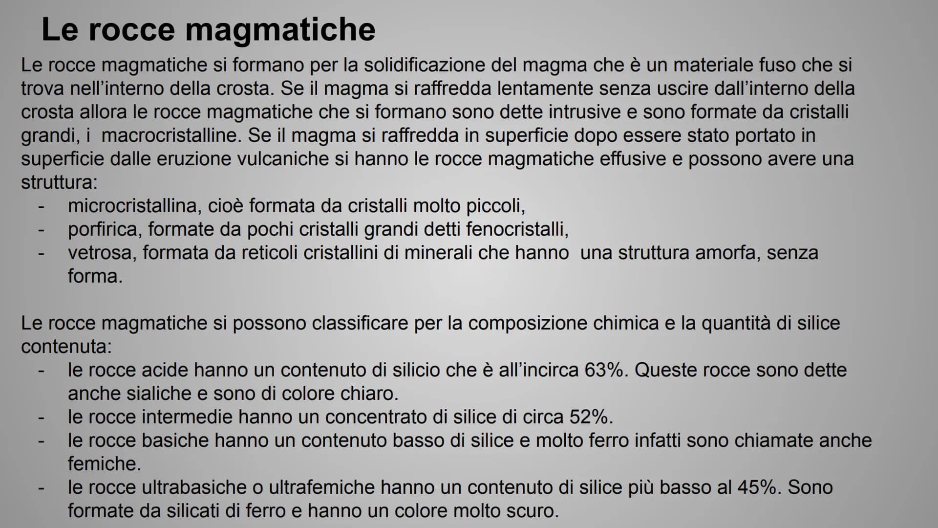 LE ROCCE Che cosa sono le rocce?
Una roccia è un solido naturale formato da uno o più minerali
tenuti insieme in un aggregato compatto. Le r
