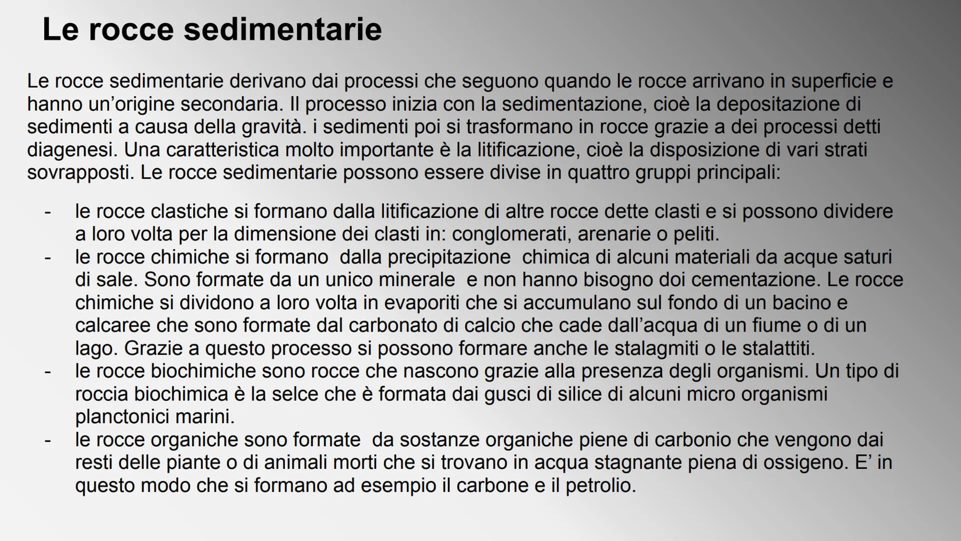 LE ROCCE Che cosa sono le rocce?
Una roccia è un solido naturale formato da uno o più minerali
tenuti insieme in un aggregato compatto. Le r
