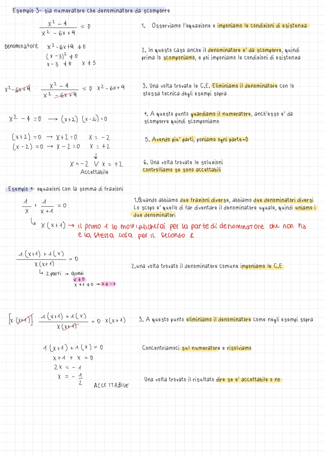 COS'E' UN EQUAZIONE FRATTA
e' un equazione in cui l'incognita x compare anche al denominatore
COME SI RISOLVONO
1.
Si osserva l'equazione e 