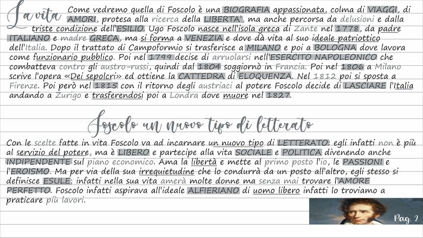
<p>Ugo Foscolo visse in un periodo di forti contrasti, a cavallo tra il settecento e l'ottocento, caratterizzato dalla Rivoluzione Francese