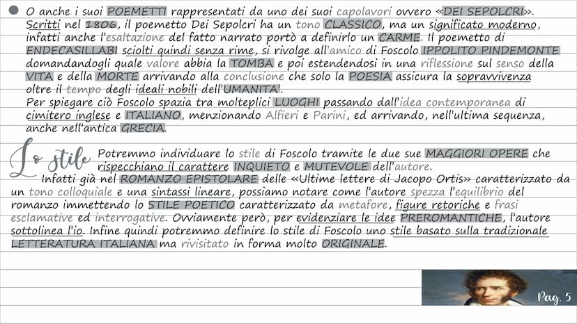 
<p>Ugo Foscolo visse in un periodo di forti contrasti, a cavallo tra il settecento e l'ottocento, caratterizzato dalla Rivoluzione Francese