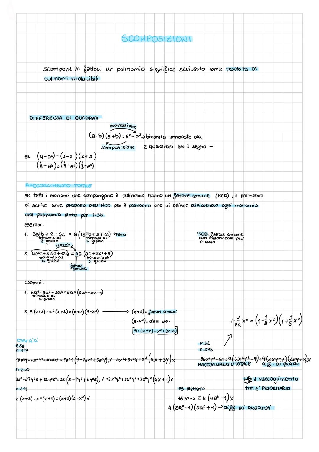 Scompone in gattoui un polinomio significa scriveulo come puodotto di
polinomi iwiducibili
DIFFERENZA DI QUADRATI
es (4-2²) = (2-a) (²+a)
(²