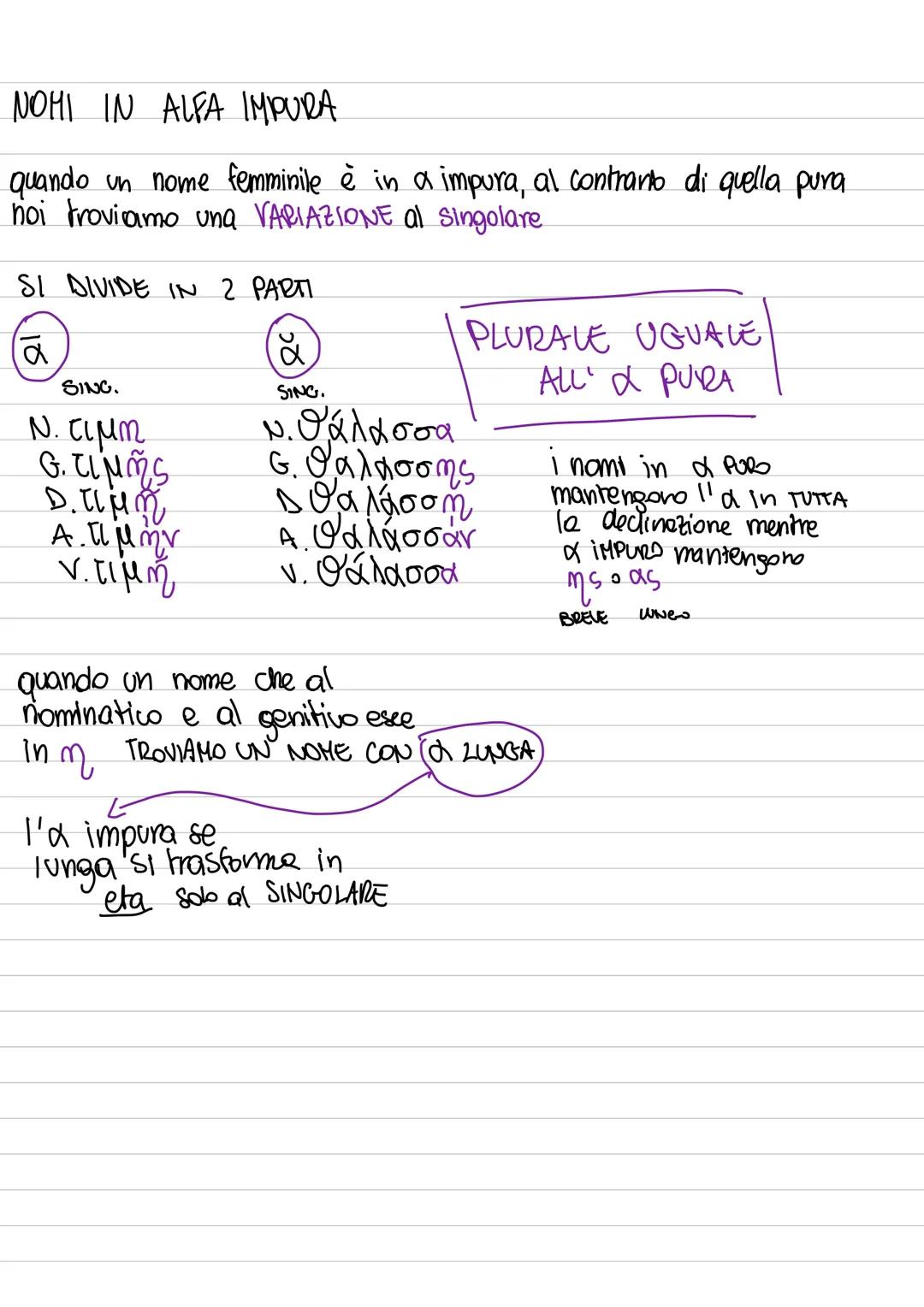 # 1ª DECLINAZIONE

maggior parte femminili

2
CATEGORIE

a pura
a impura
(a precedura da
ριε, ι
i noms con a imp.
avranno qualche
→e allora 
