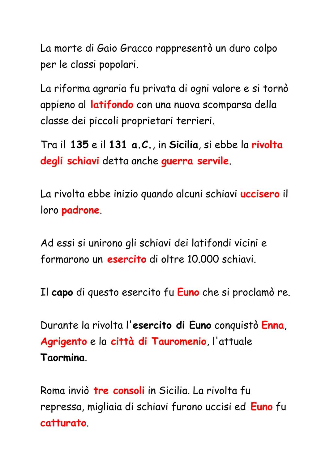 Ascesa e caduta dei Gracchi
Nel II secolo a.C., le tensioni sociali causate dalla
trasformazione della società romana provocano la
spaccatur