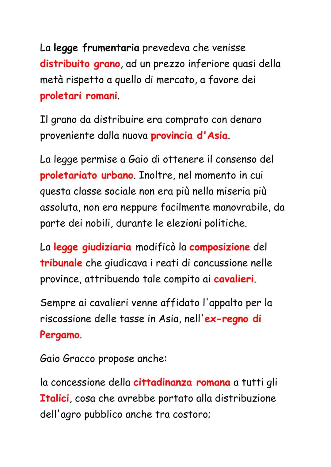 Ascesa e caduta dei Gracchi
Nel II secolo a.C., le tensioni sociali causate dalla
trasformazione della società romana provocano la
spaccatur