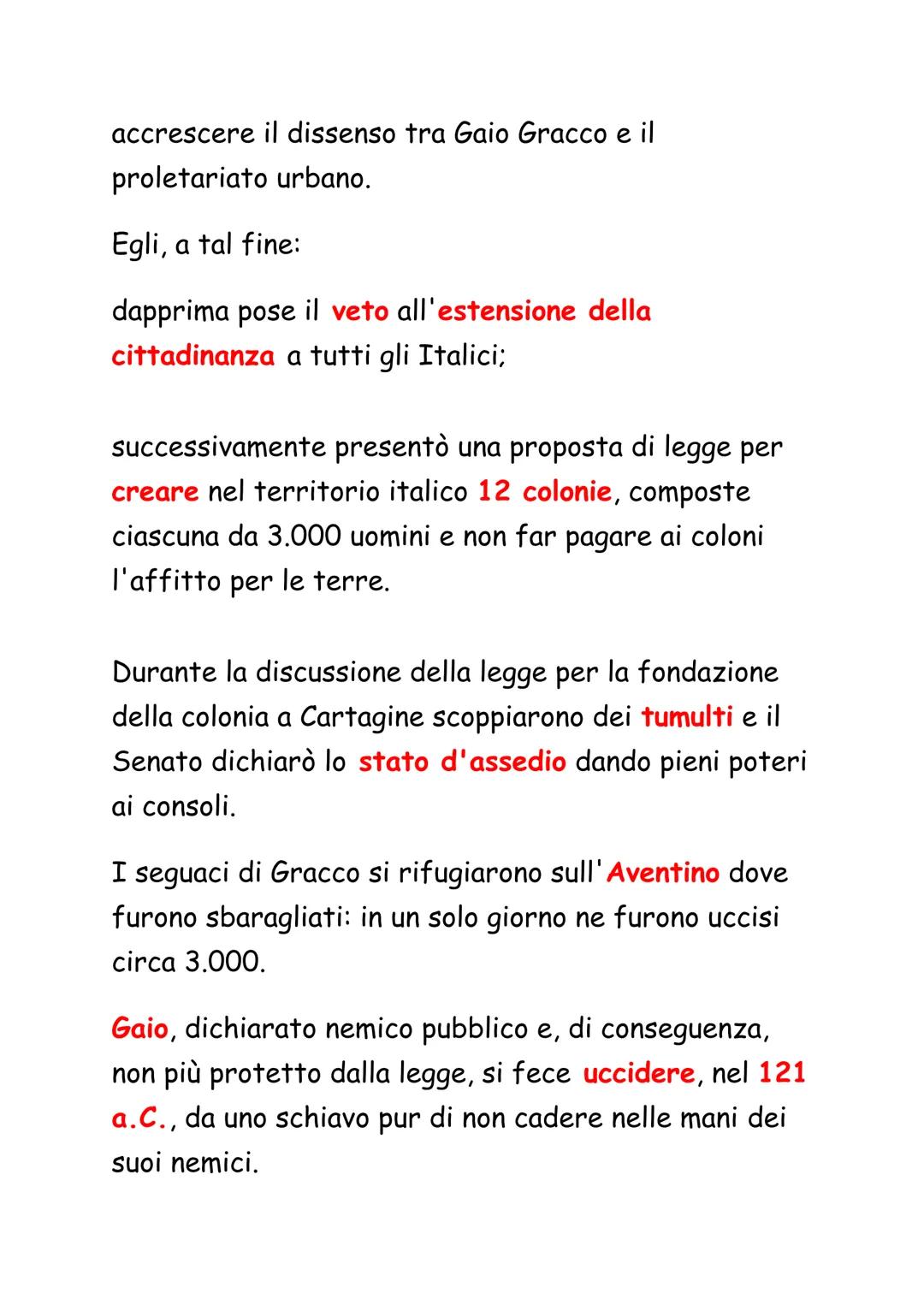 Ascesa e caduta dei Gracchi
Nel II secolo a.C., le tensioni sociali causate dalla
trasformazione della società romana provocano la
spaccatur