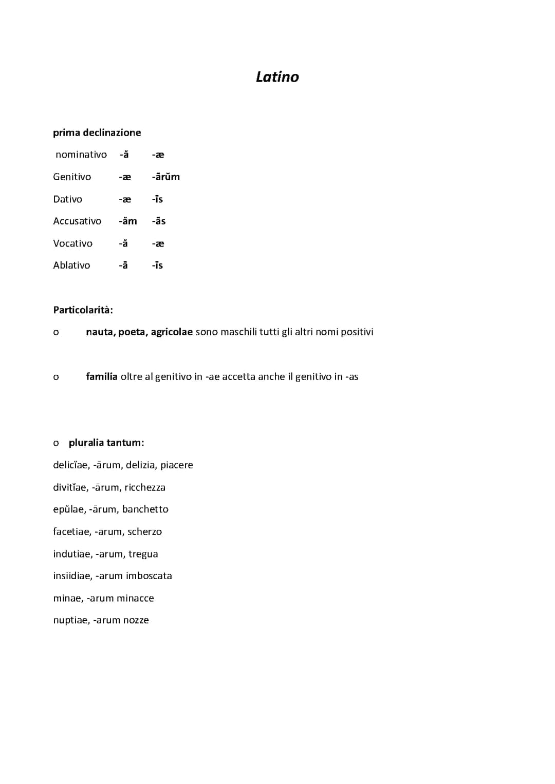 programma grammatica latina 1° anno