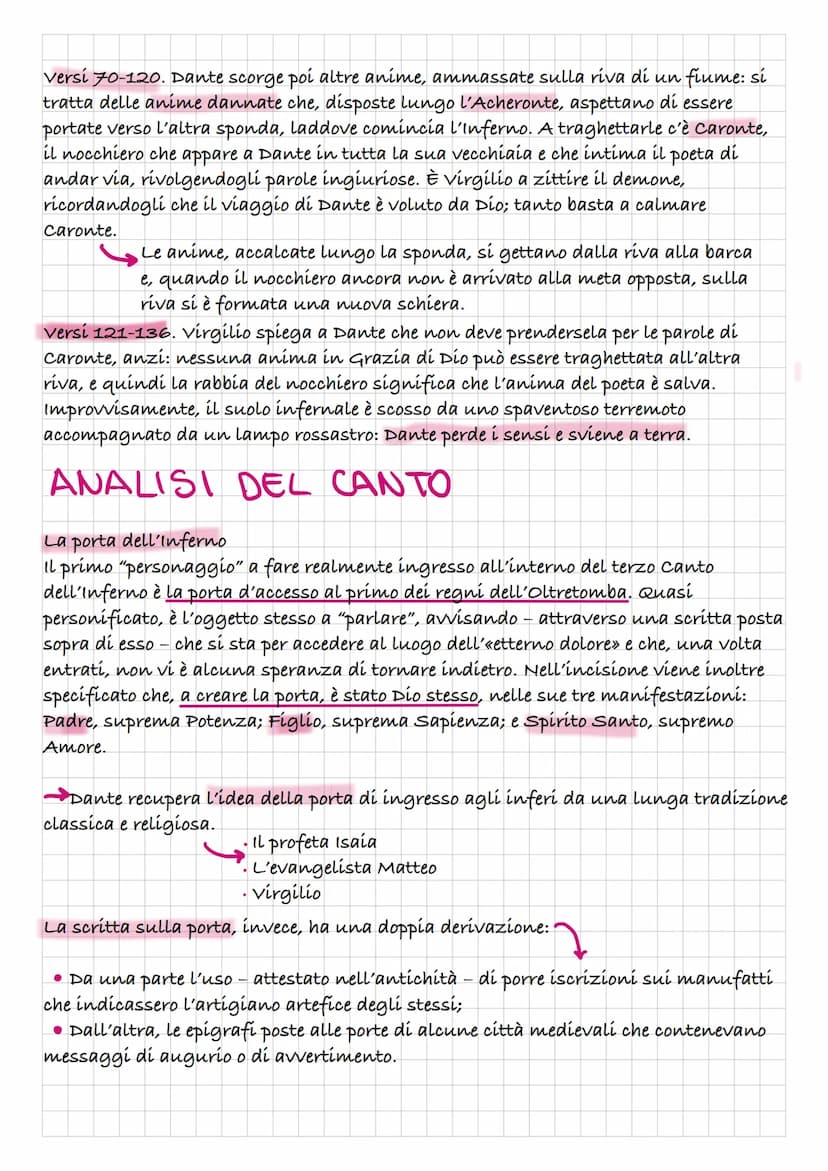 CANTO
Nel Canto Ill dell'Inferno di Dante ci troviamo invece finalmente nell'Oltretomba, e a
darci il "benvenuto" è nientemeno che la porta 