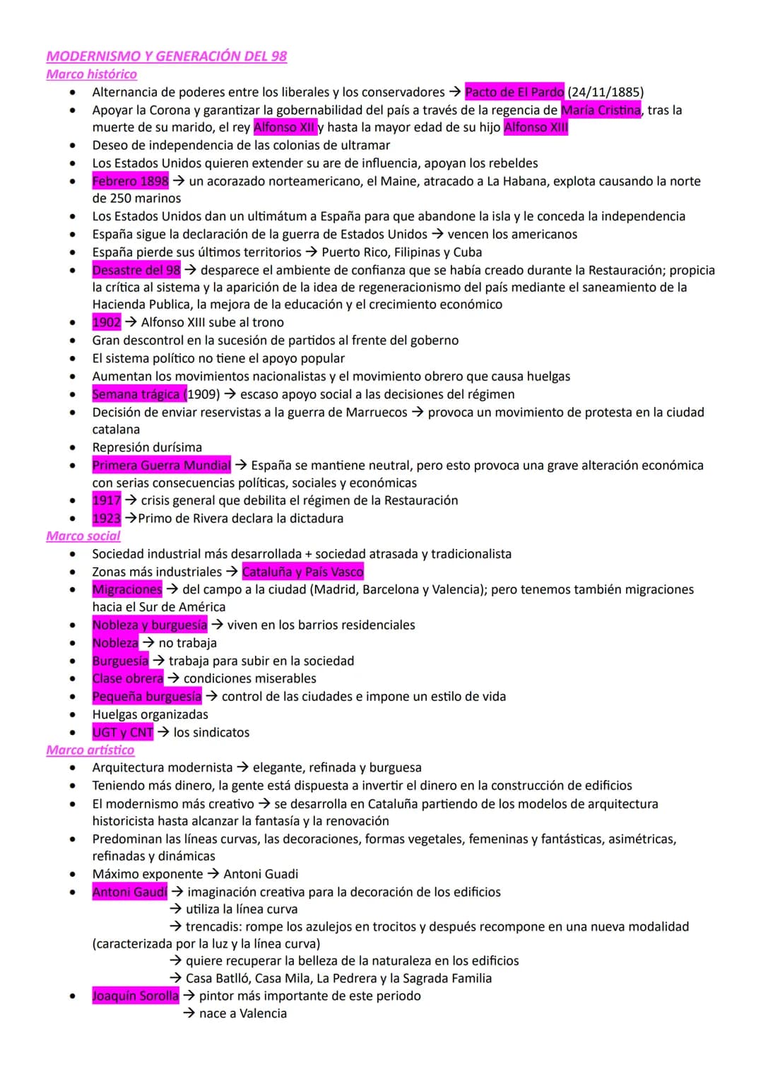 MODERNISMO Y GENERACIÓN DEL 98
Marco histórico
● Alternancia de poderes entre los liberales y los conservadores → Pacto de El Pardo (24/11/1