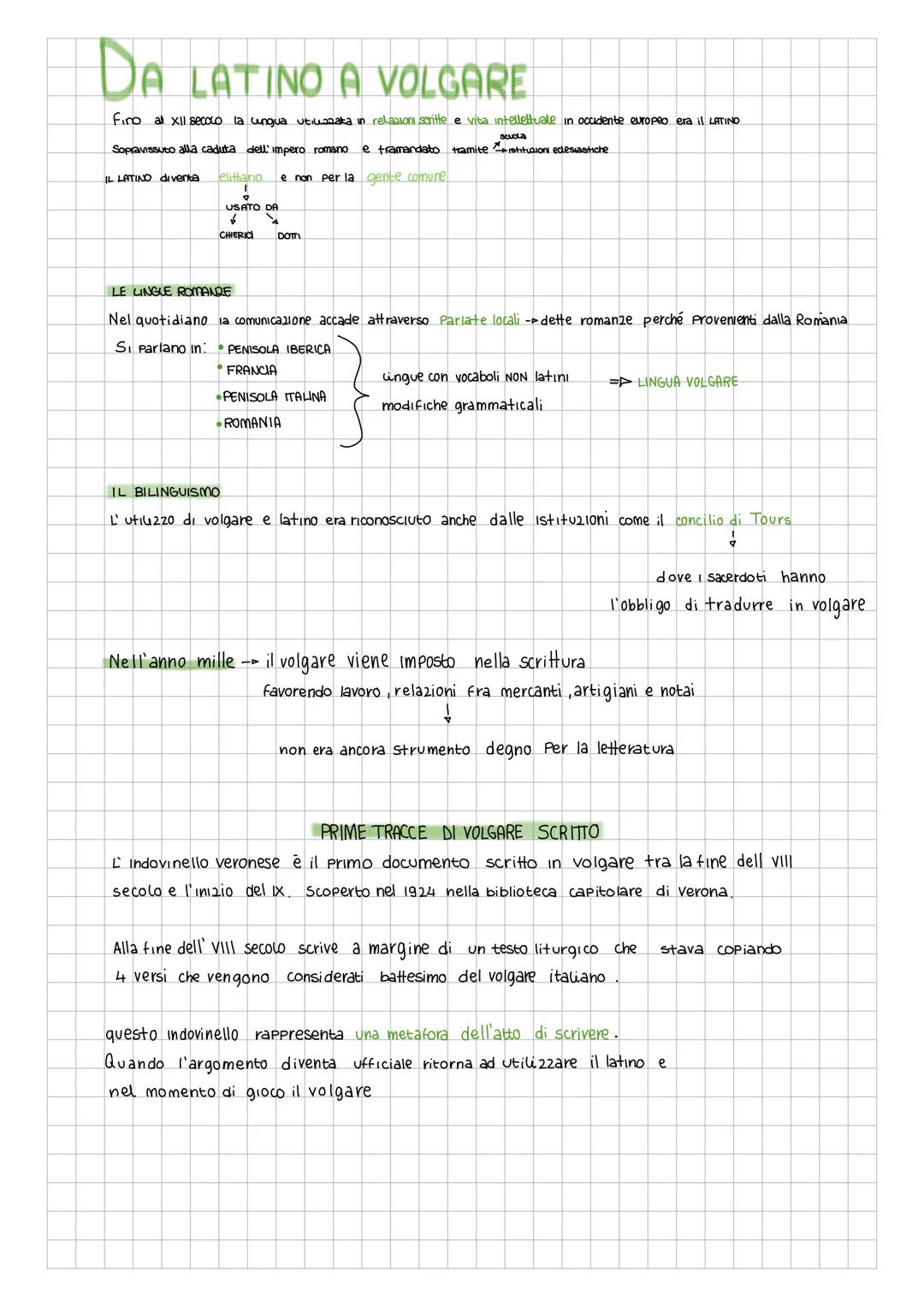 DA LATINO A VOLGARE
Fino al XII secolo la ungua utilizzata in relazioni scritte e vita intellettuale in occidente europeo era il LATINO
Scuo
