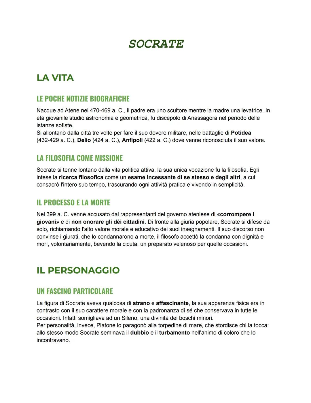 # SOCRATE

# LA VITA

## LE POCHE NOTIZIE BIOGRAFICHE

Nacque ad Atene nel 470-469 a. C., il padre era uno scultore mentre la madre una leva