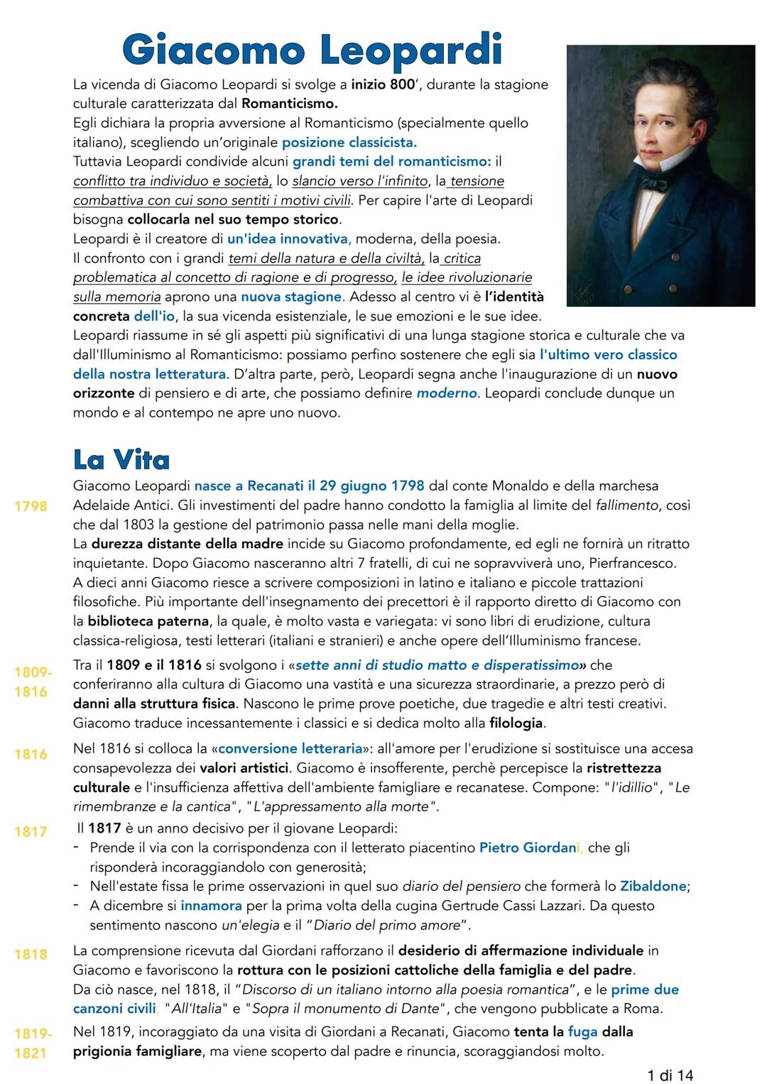 1798
1809-
1816
1816
1817
1818
1819-
1821
Giacomo Leopardi
La vicenda di Giacomo Leopardi si svolge a inizio 800', durante la stagione
cultu