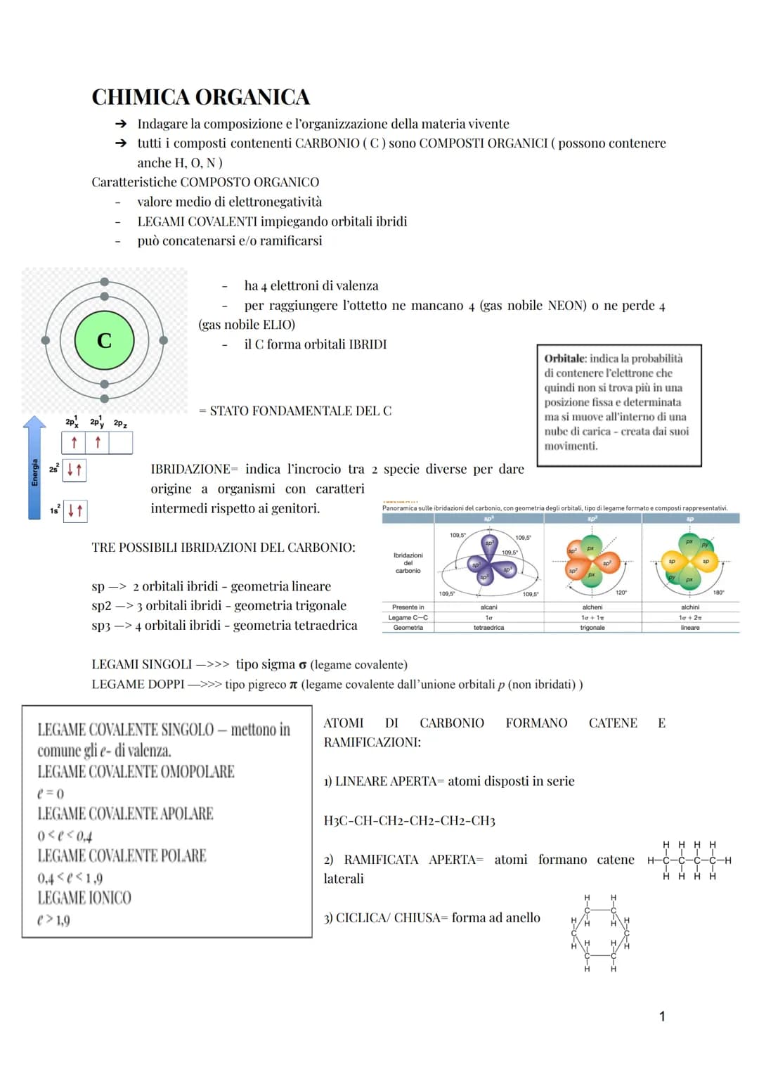 Energia
CHIMICA ORGANICA
→ Indagare la composizione e l'organizzazione della materia vivente
→ tutti i composti contenenti CARBONIO (C) sono