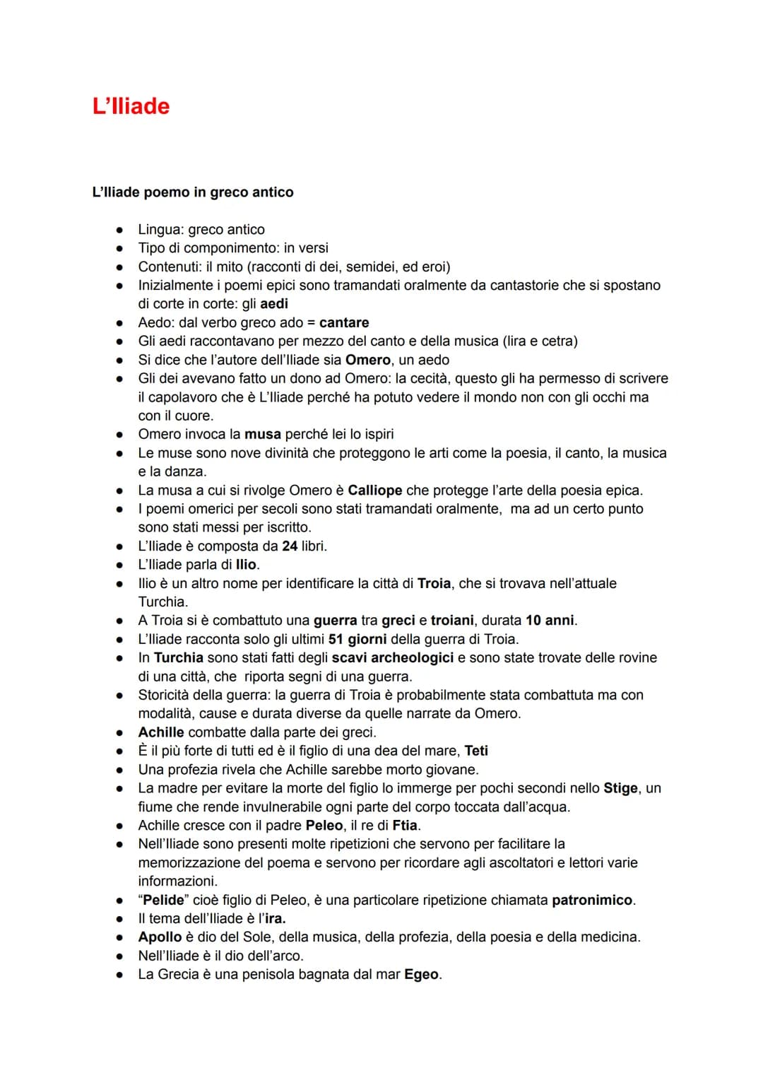 L'Iliade
L'Iliade poemo in greco antico
Lingua: greco antico
Tipo di componimento: in versi
Contenuti: il mito (racconti di dei, semidei, ed