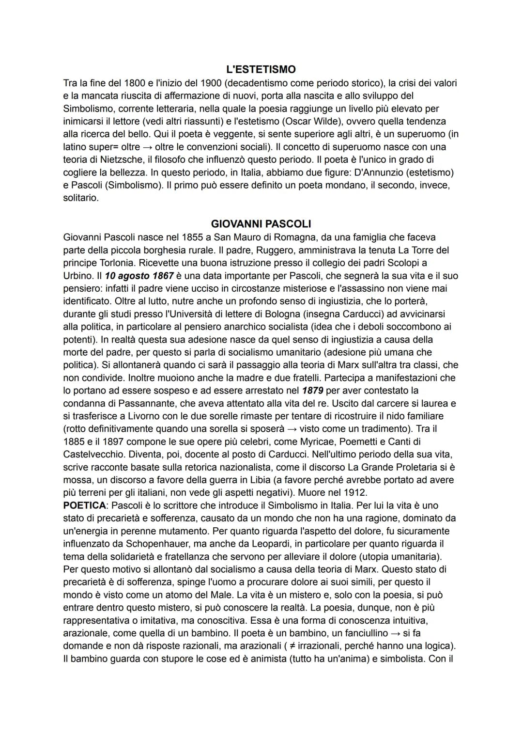 L'ESTETISMO
Tra la fine del 1800 e l'inizio del 1900 (decadentismo come periodo storico), la crisi dei valori
e la mancata riuscita di affer